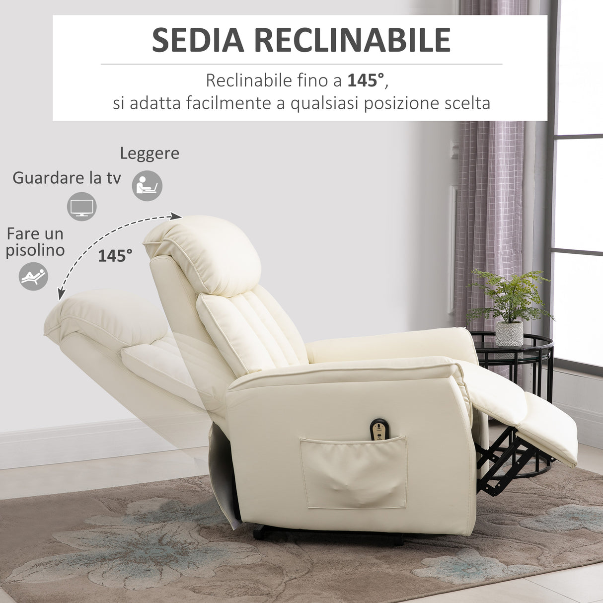 easycomfort easycomfort poltrona elettrica alzapersone reclinabile 145 poltrona relax elettrica in pelle pu con telecomando tasche laterali e poggiapiedi integrato crema ean 8055776913964
