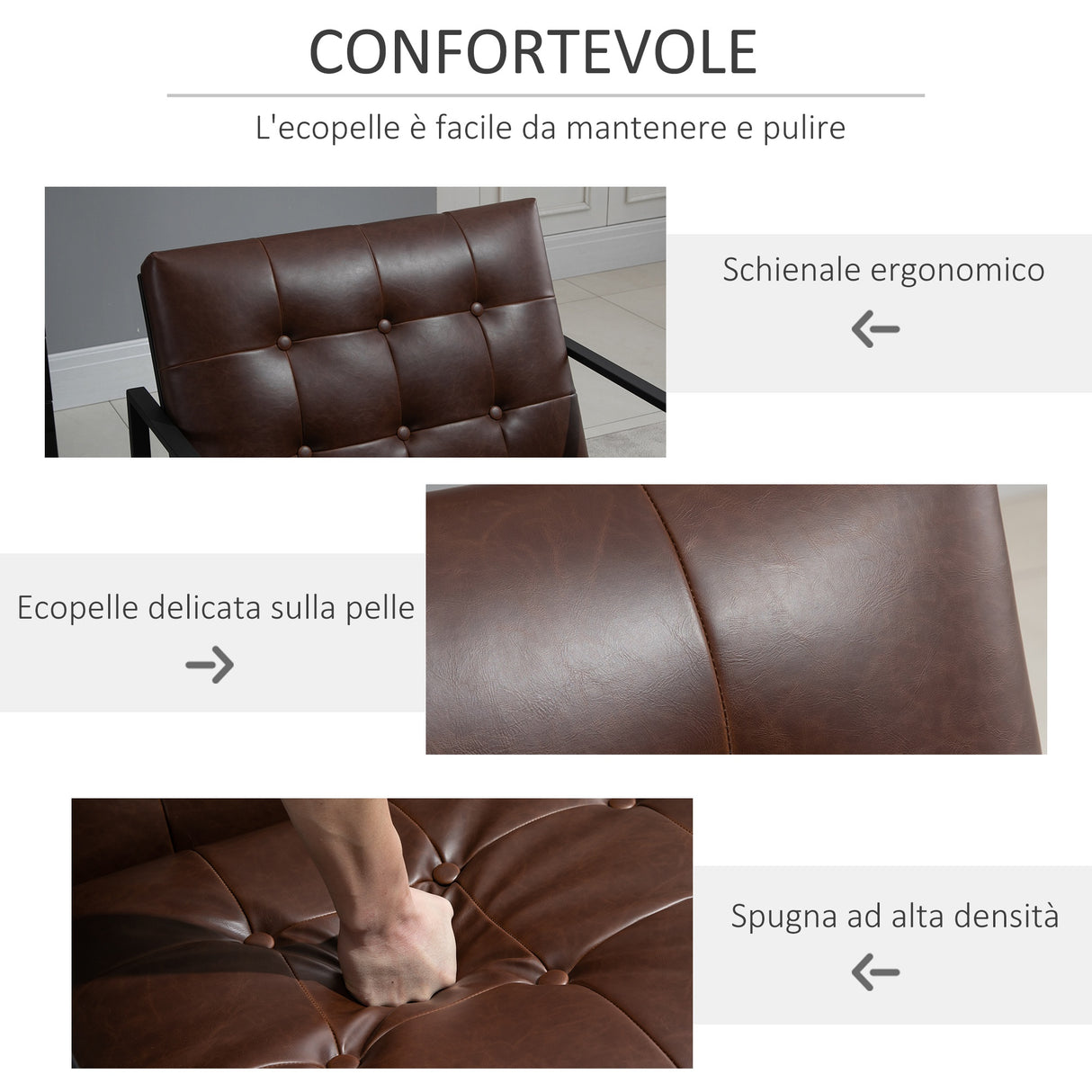 easycomfort easycomfort poltrona imbottita stile industriale trapuntata a bottoni arredamento moderno poltroncina da ingresso in metallo e pu 75x81x78cm marrone