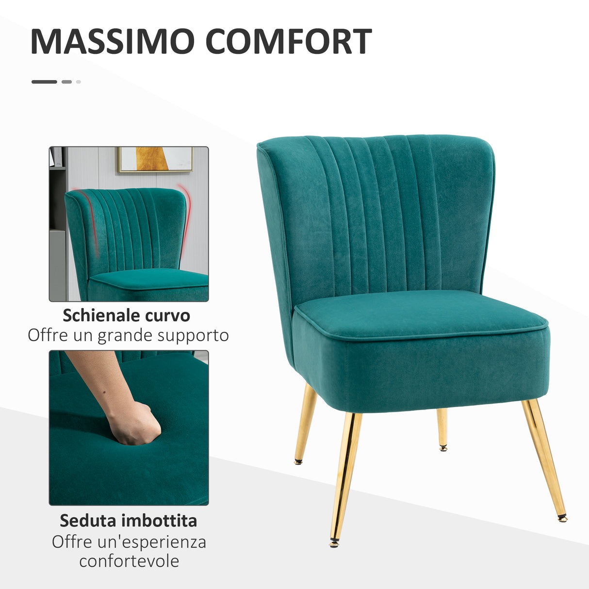 easycomfort easycomfort poltrona moderna in stile scandinavo imbottita e rivestita in tessuto vellutato 56x65 5x82 5cm verde