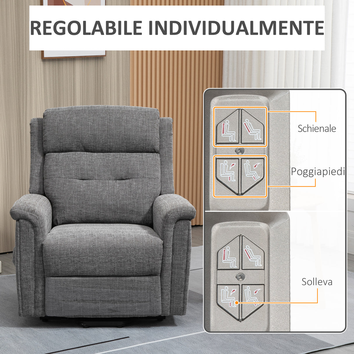 easycomfort easycomfort poltrona relax alzapersona reclinabile con poggiapiedi rivestimento in tessuto grigio
