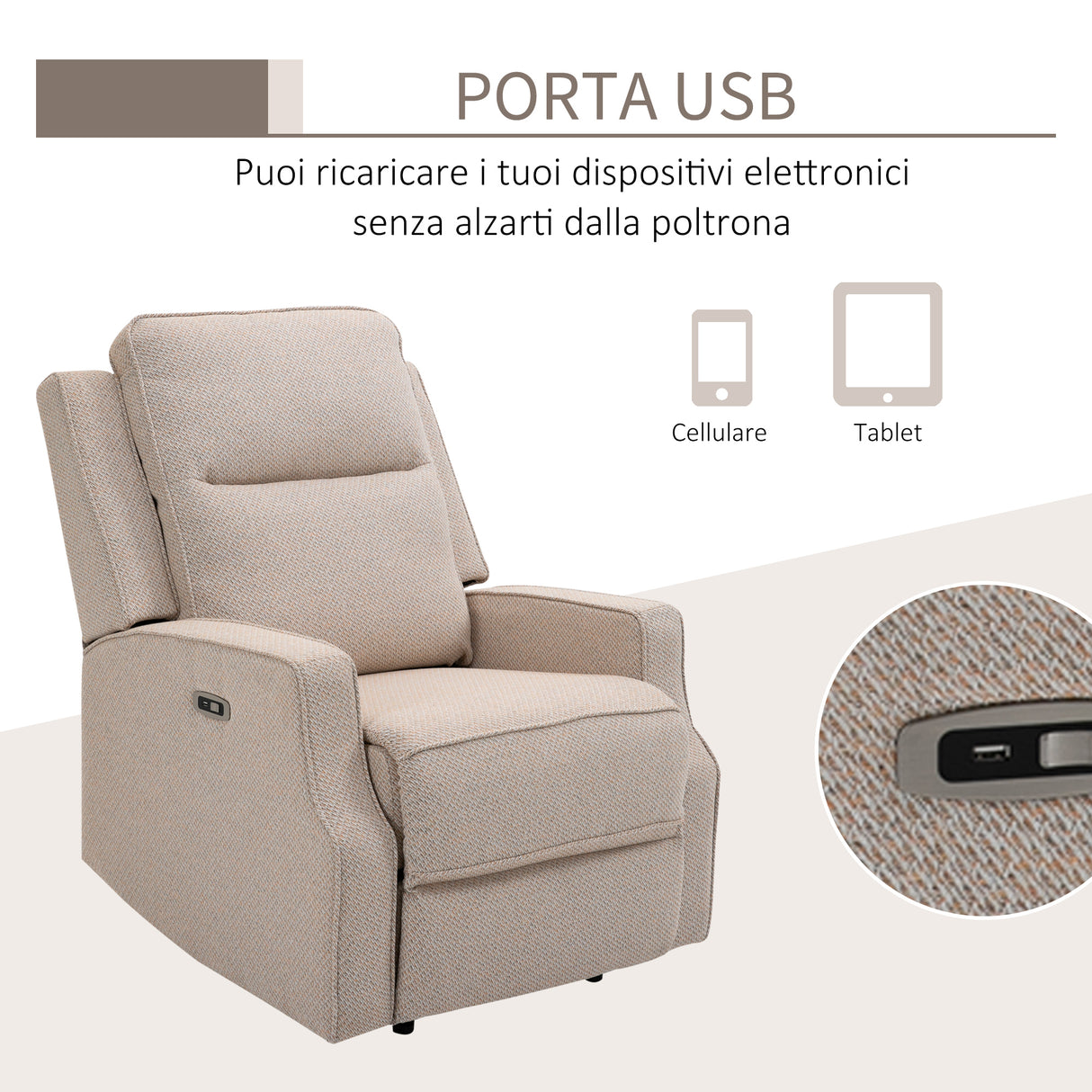 easycomfort easycomfort poltrona relax elettrica poltrona reclinabile 150 moderna con usb per soggiorno camera da letto beige 84x92x104cm