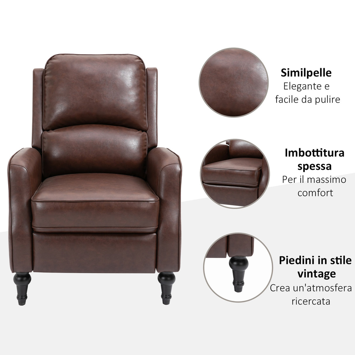 easycomfort easycomfort poltrona relax reclinabile 90 e 150 manuale per tv soggiorno camera design moderno in pelle 73x86x104cm ean 8055776911946