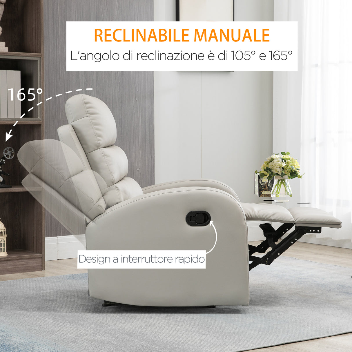 easycomfort easycomfort poltrona relax reclinabile con seduta imbottita e poggiapiedi per casa e ufficio 80x91x102 cm grigio