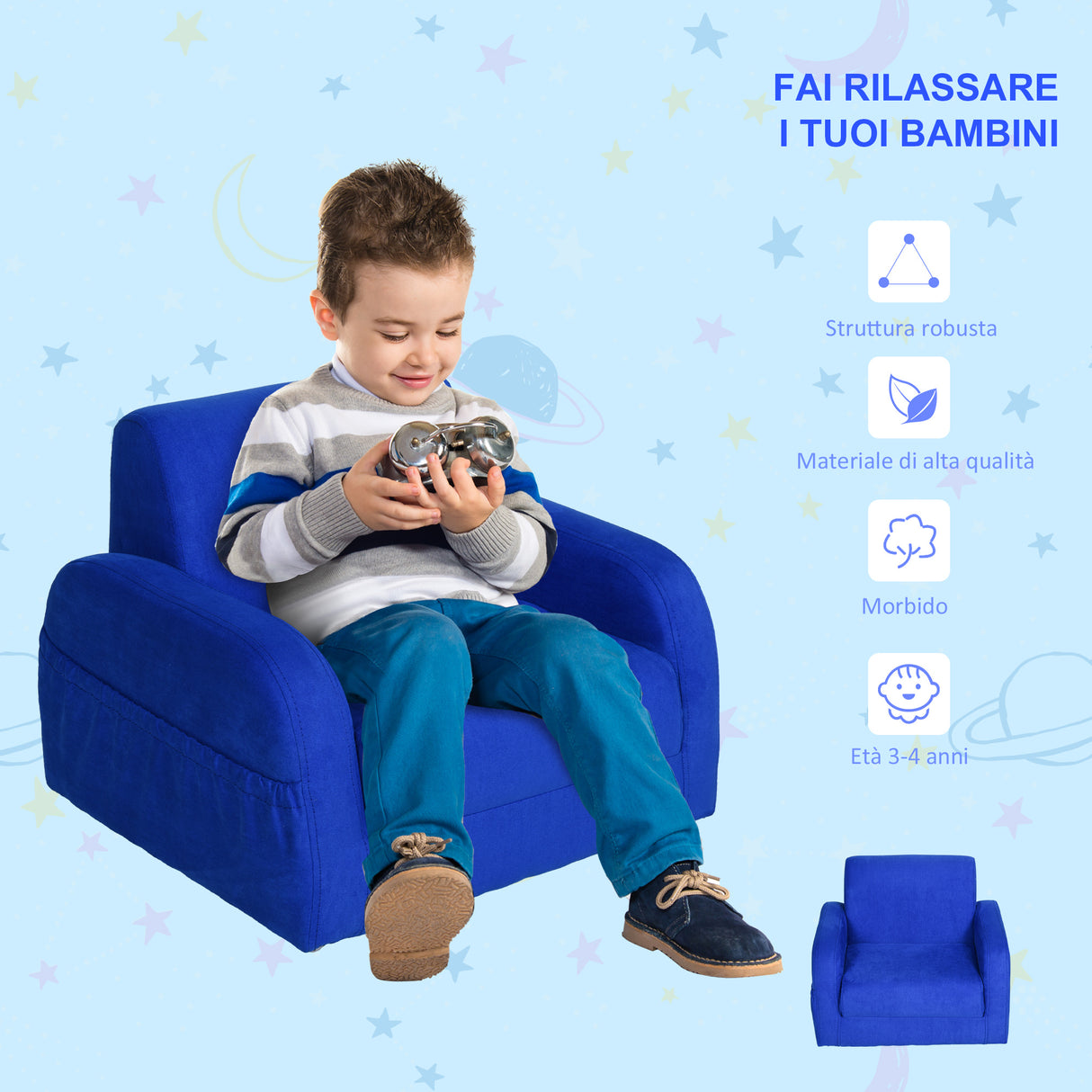easycomfort easycomfort poltroncina letto 2 in 1 per cameretta bambini con imbottitura e rivestimento flanella blu max 65 kg 47x45x38cm