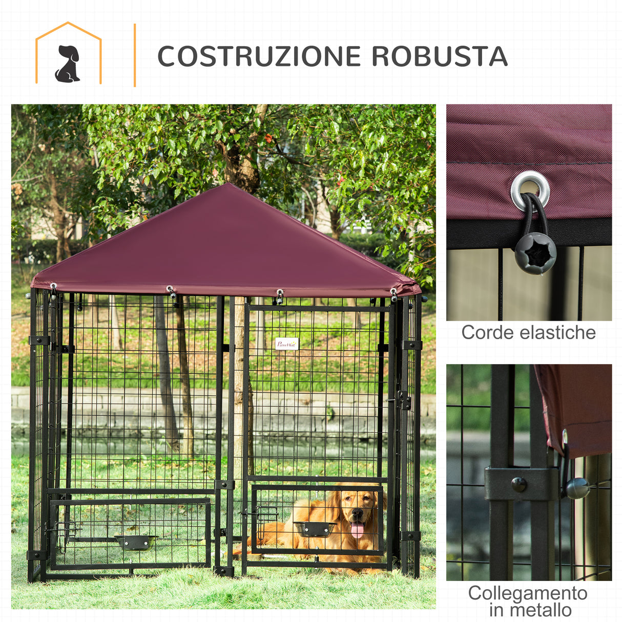 immagine-6-easycomfort-easycomfort-recinto-per-cani-da-esterno-con-serratura-2-ciotole-girevoli-e-copertura-rimovibile-nero-e-rosso