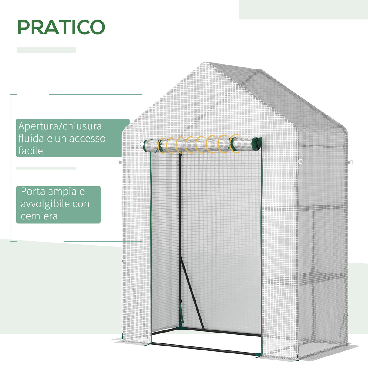 easycomfort easycomfort serra da giardino in pe e acciaio per esterni con 2 scaffali e porta avvolgibile 143x73x195 cm bianco