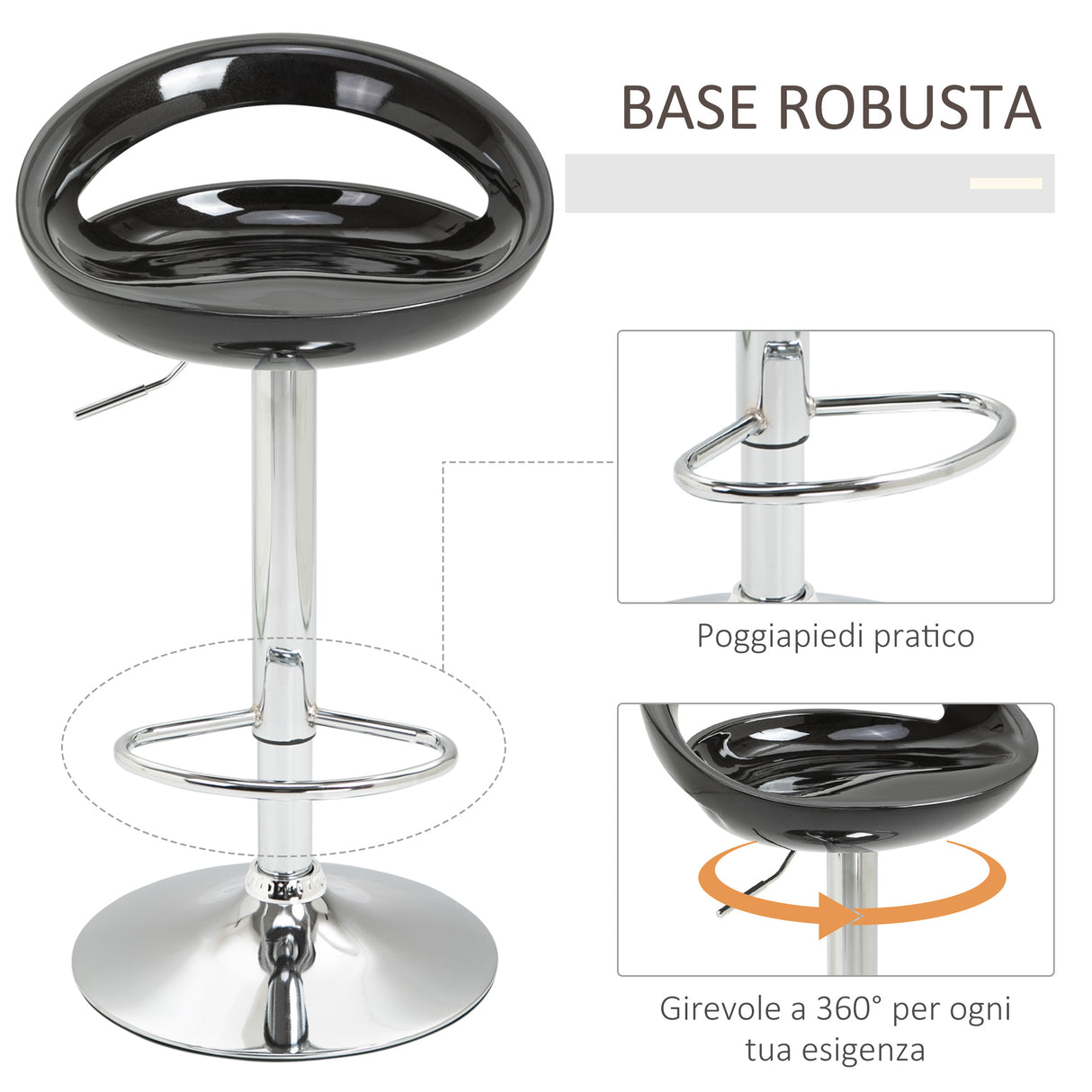 easycomfort easycomfort set 2 sgabelli da bar alti sgabelli girevoli a 360 con schienale e poggiapiedi altezza regolabile base in acciaio per sala da pranzo e cucina 46x41x76 96cm nero ean 8054144139012