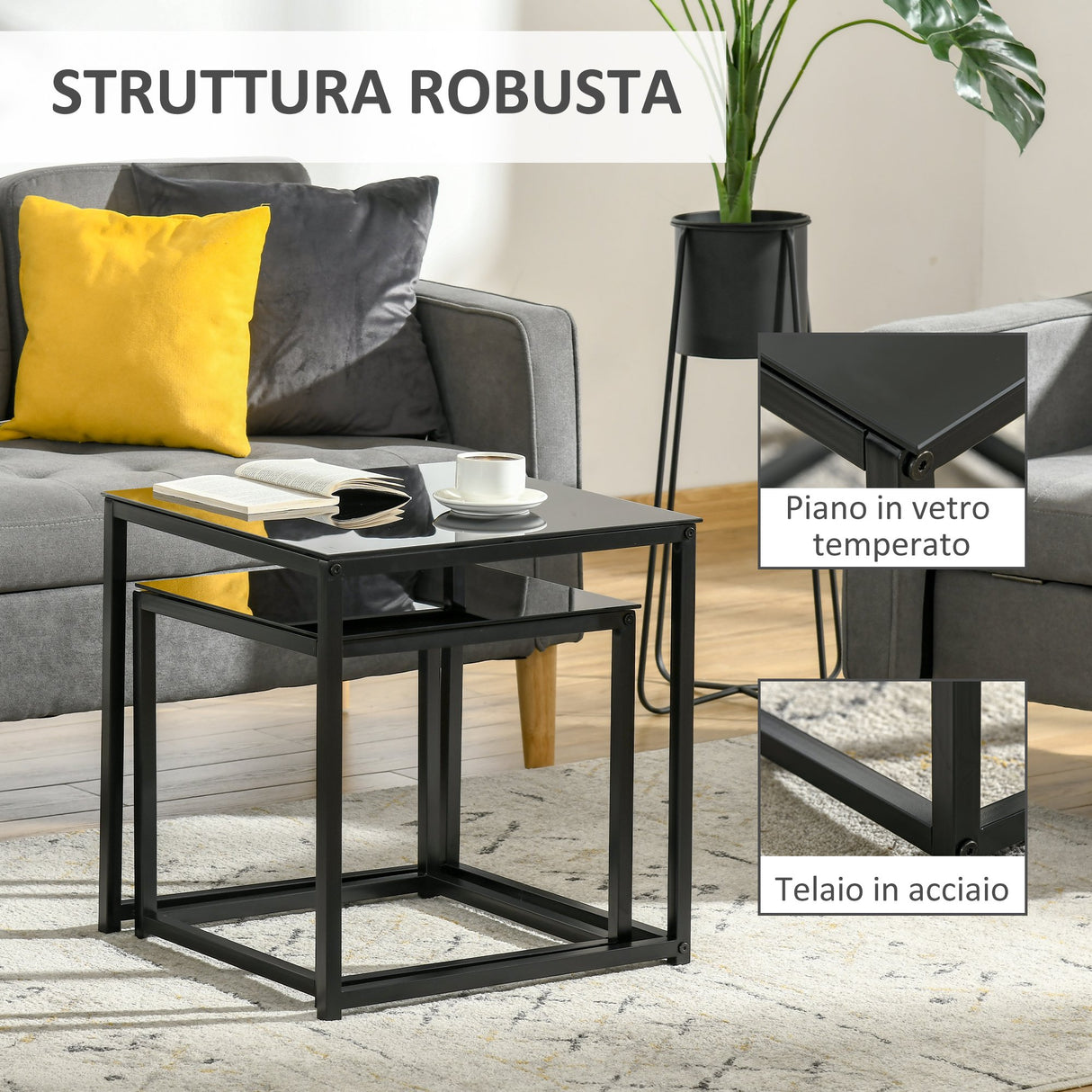 immagine-6-easycomfort-easycomfort-set-2-tavolini-da-salotto-quadrati-moderni-in-acciaio-e-vetro-temperato-nero