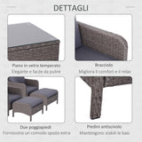 easycomfort easycomfort set mobili da giardino 2 poltrone 2 poggiapiedi 1 tavolino in vetro temperato rattan grigio