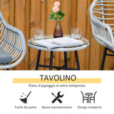 easycomfort easycomfort set mobili da giardino in rattan pe con 2 sedie e tavolino con ripiano in vetro grigio