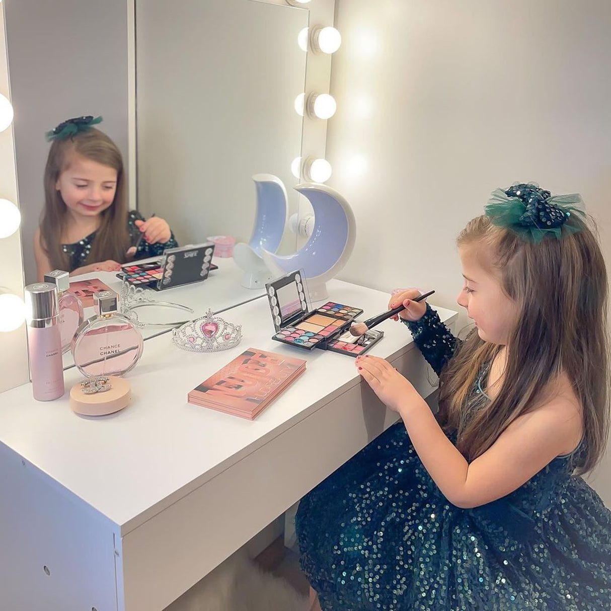 easycomfort easycomfort set tavolo da trucco toeletta con specchio 12 luci led sgabello imbottito e ampio cassetto in legno 80x40x140 cm bianco