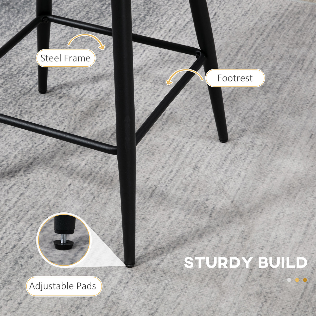 easycomfort easycomfort sgabelli da cucina set 2 pz in poliestere acciaio e gommapiuma con poggiapiedi regolabile 52x53x93 cm