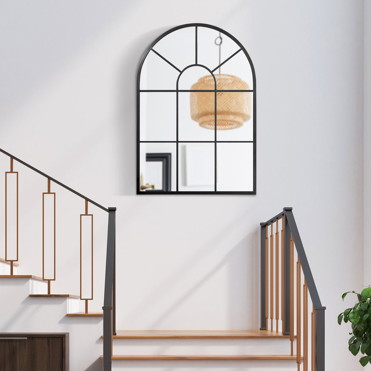 easycomfort easycomfort specchio moderno a parete e a forma di arco 91x60 cm per camera da letto e soggiorno in metallo nero e vetro