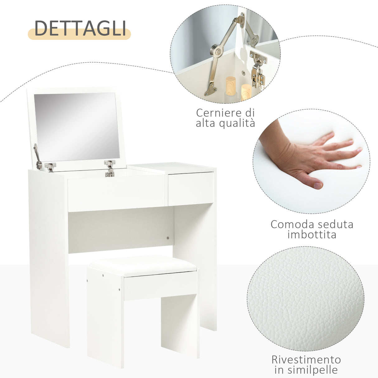 easycomfort easycomfort tavolo da trucco con specchio richiudibile tavolo da trucco moderno con sgabello vano contenitore 4 scomparti mdf bianco 80x40x79 cm ean 8054111848237