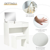 easycomfort easycomfort tavolo da trucco con specchio richiudibile tavolo da trucco moderno con sgabello vano contenitore 4 scomparti mdf bianco 80x40x79 cm ean 8054111848237