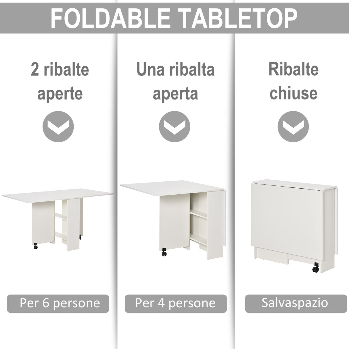 easycomfort easycomfort tavolo pieghevole salvaspazio 2 ripiani inferiori in legno tavolo richiudibile salvaspazio con ruote per 6 persone 75p x 140l x 74h cm bianco ean 8054111849241