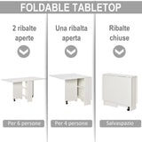 easycomfort easycomfort tavolo pieghevole salvaspazio 2 ripiani inferiori in legno tavolo richiudibile salvaspazio con ruote per 6 persone 75p x 140l x 74h cm bianco ean 8054111849241