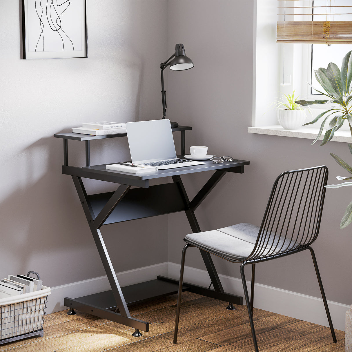 easycomfort easycomfort tavolo porta pc salvaspazio con ripiano monitor rialzato 70x60x85 5cm legno nero