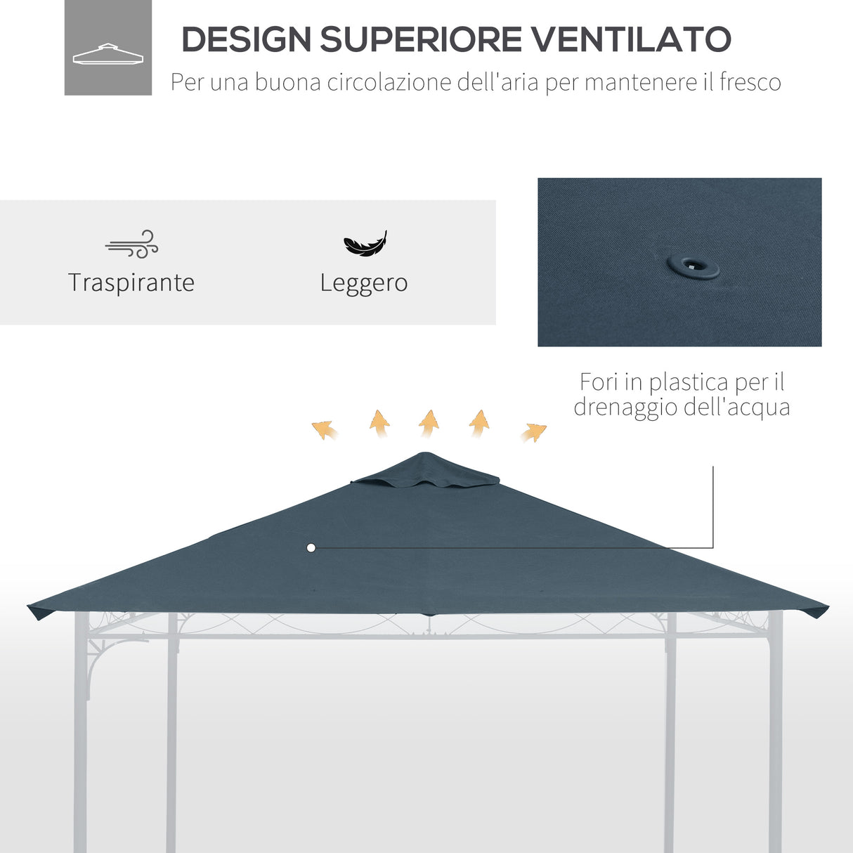 easycomfort easycomfort tetto di ricambio per gazebo 3x3 m in poliestere grigio con 8 fori di ventilazione