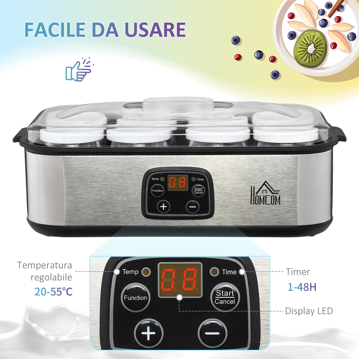 immagine-6-easycomfort-easycomfort-yogurtiera-elettrica-30w-con-8-vasetti-inclusi-timer-1-48-ore-e-temperatura-regolabile-20-50c-36x18-8x14cm-argento