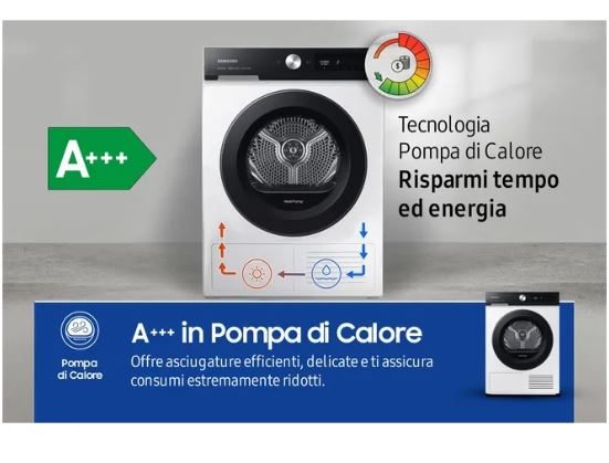 asciugatrice a pompa di calore 9kg samsung dv90bb5245aes3 optimal dry classe a ___