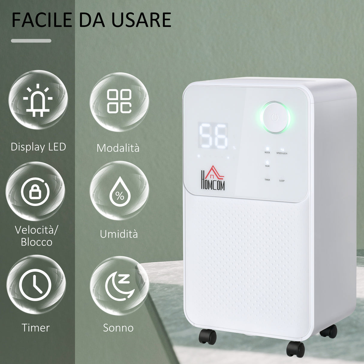 easycomfort deumidificatore portatile da 16l 4 modalita e 2 velocita timer 24h 28x20x50.5cm bianco