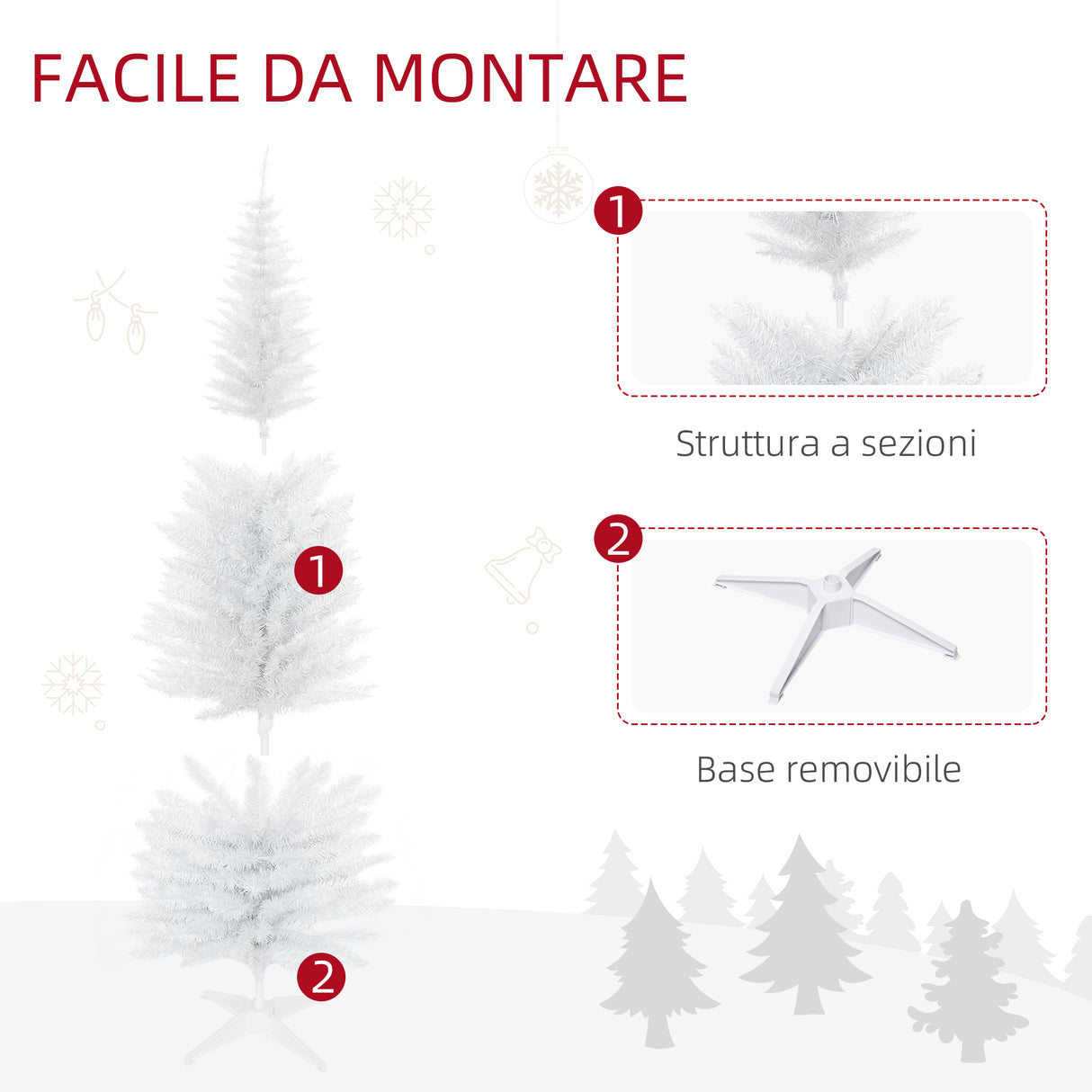 easycomfort easycomfort albero di natale artificiale 180 cm con rami realistici albero di natale alto e stretto con base in plastica bianco