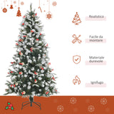 easycomfort easycomfort albero di natale innevato 180cm con bacche rosse e pigne bianche base rimovibile pieghevole 678 rami verde