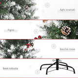 easycomfort easycomfort albero di natale innevato artificiale 150cm con bacche rosse e pigne bianche base rimovibile pieghevole 408 rami