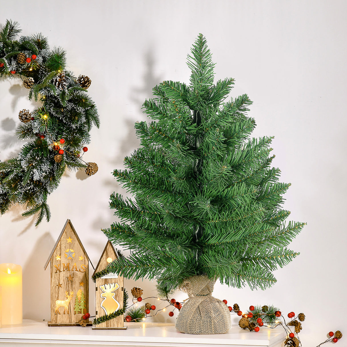 easycomfort easycomfort albero di natale mini 55cm con 50 rami folti e aghi realistici in pvc base in cemento e iuta