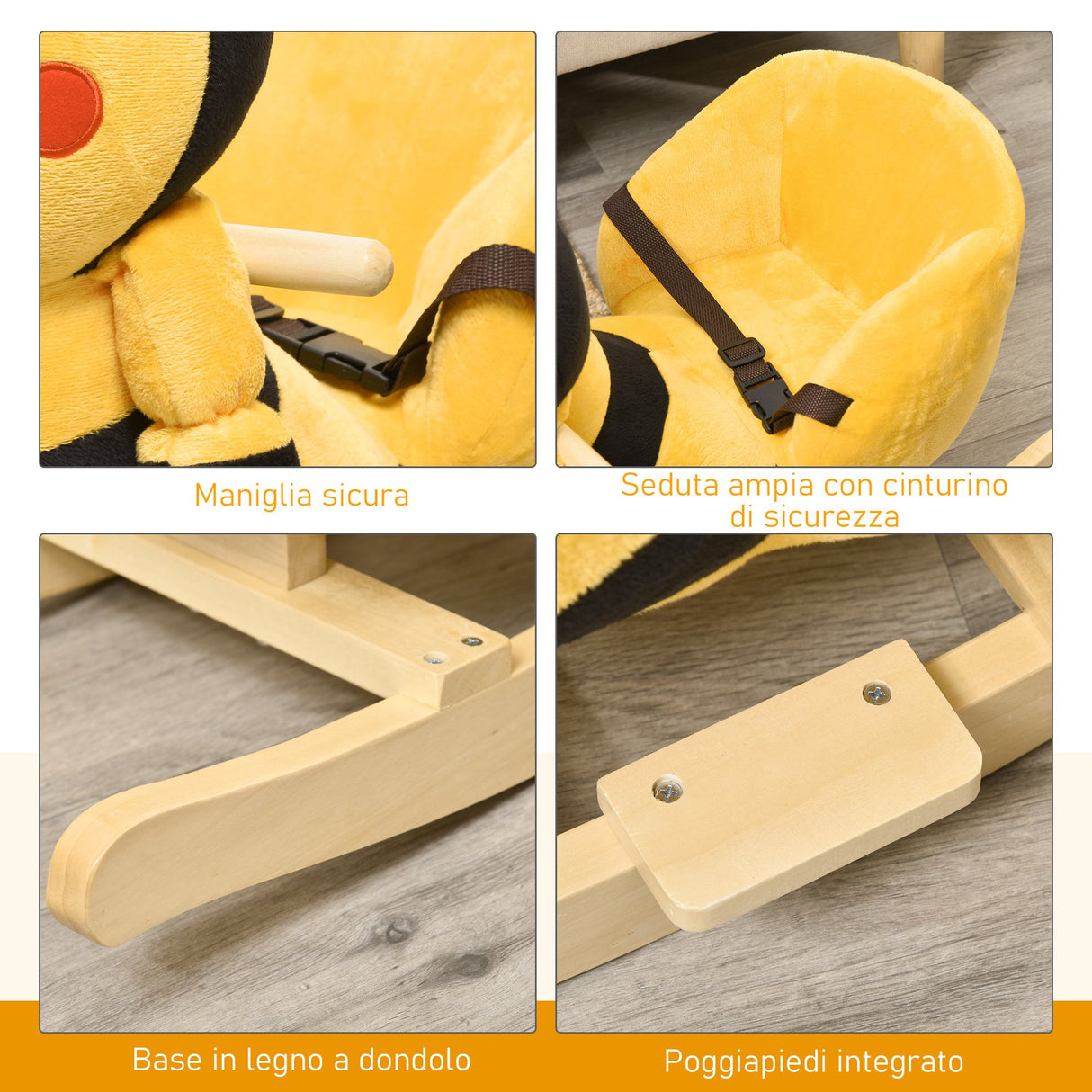 easycomfort easycomfort animale a dondolo per bambini a forma di ape in legno di pioppo con musica 60x33x45 cm giallo e nero