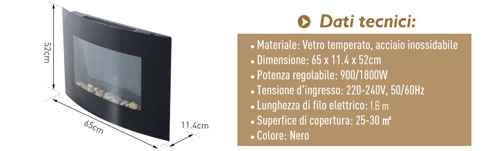 easycomfort easycomfort caminetto elettrico da parete con effetto fiamma colorato con telecomando in acciaio inox e vetro 65x11 4x52 cm nero ean 8054144139715