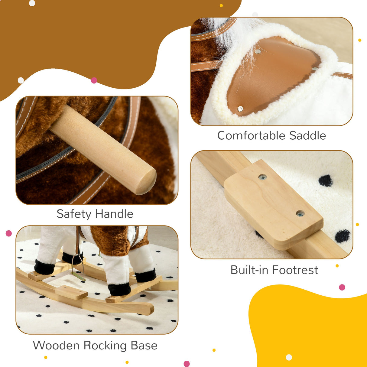 easycomfort easycomfort cavallino a dondolo per bambini da 3 6 anni in peluche con suoni 68x26x62cm marrone