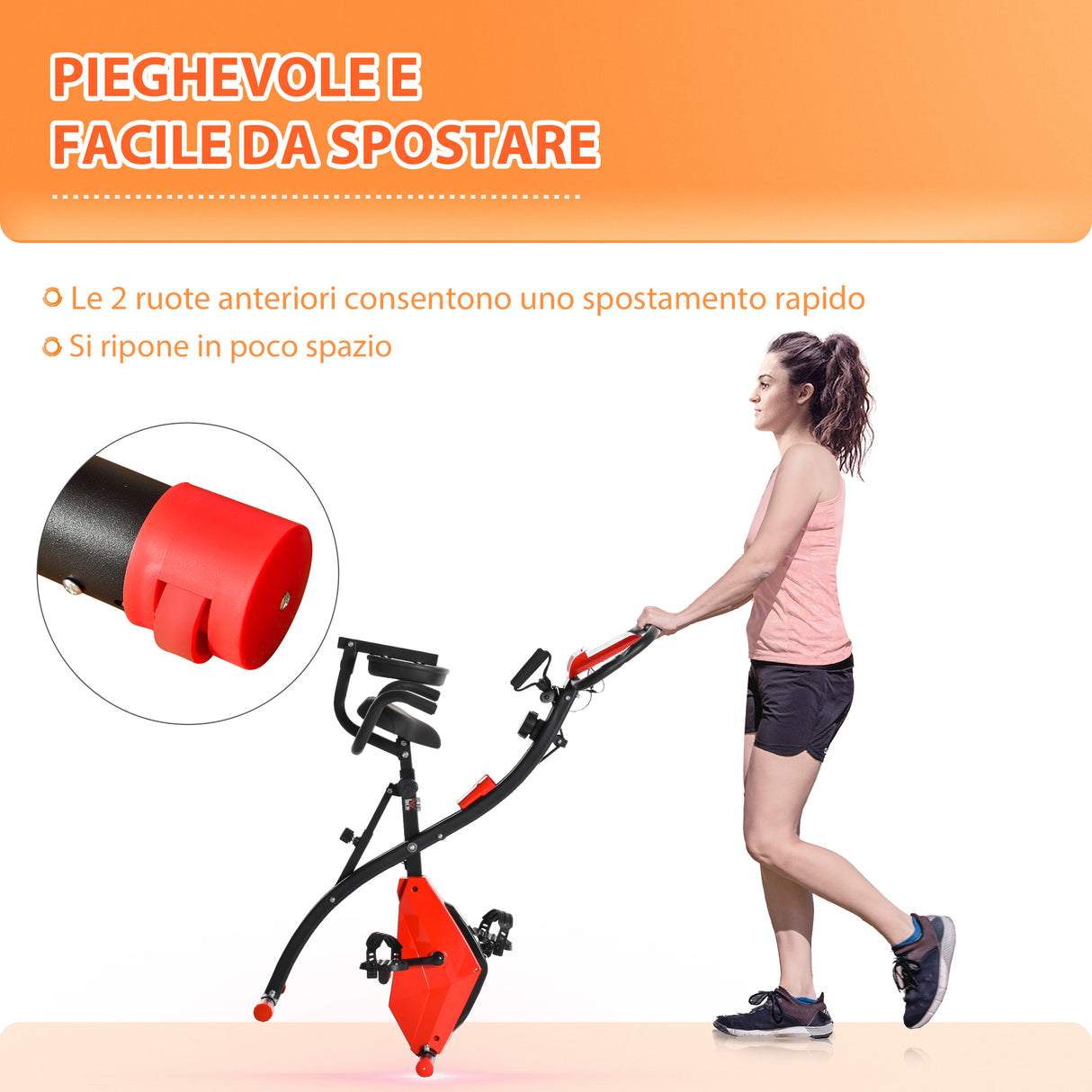 easycomfort easycomfort cyclette pieghevole 2 in 1 resistenza magnetica regolabile 8 livelli bici da fitness con sensore di frequenza cardiaca elastici per braccia schermo lcd rosso