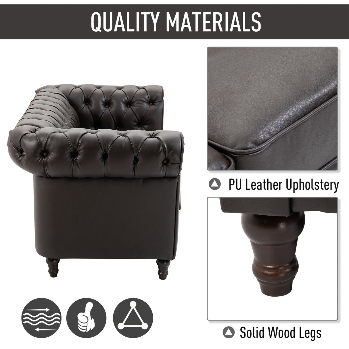 easycomfort easycomfort divano 2 posti in stile chesterfield in pelle pu con cuscino rimovibile 160x84x80 cm nero