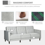 easycomfort easycomfort divano letto 3 posti con poggiapiedi e schienale reclinabile rivestimento velluto e seduta imbottita 218x85x86 cm grigio chiaro