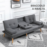 easycomfort easycomfort divano letto 3 posti reclinabile con 2 braccioli staccabili in tessuto effetto lino e legno di pioppo 181x77x78 cm