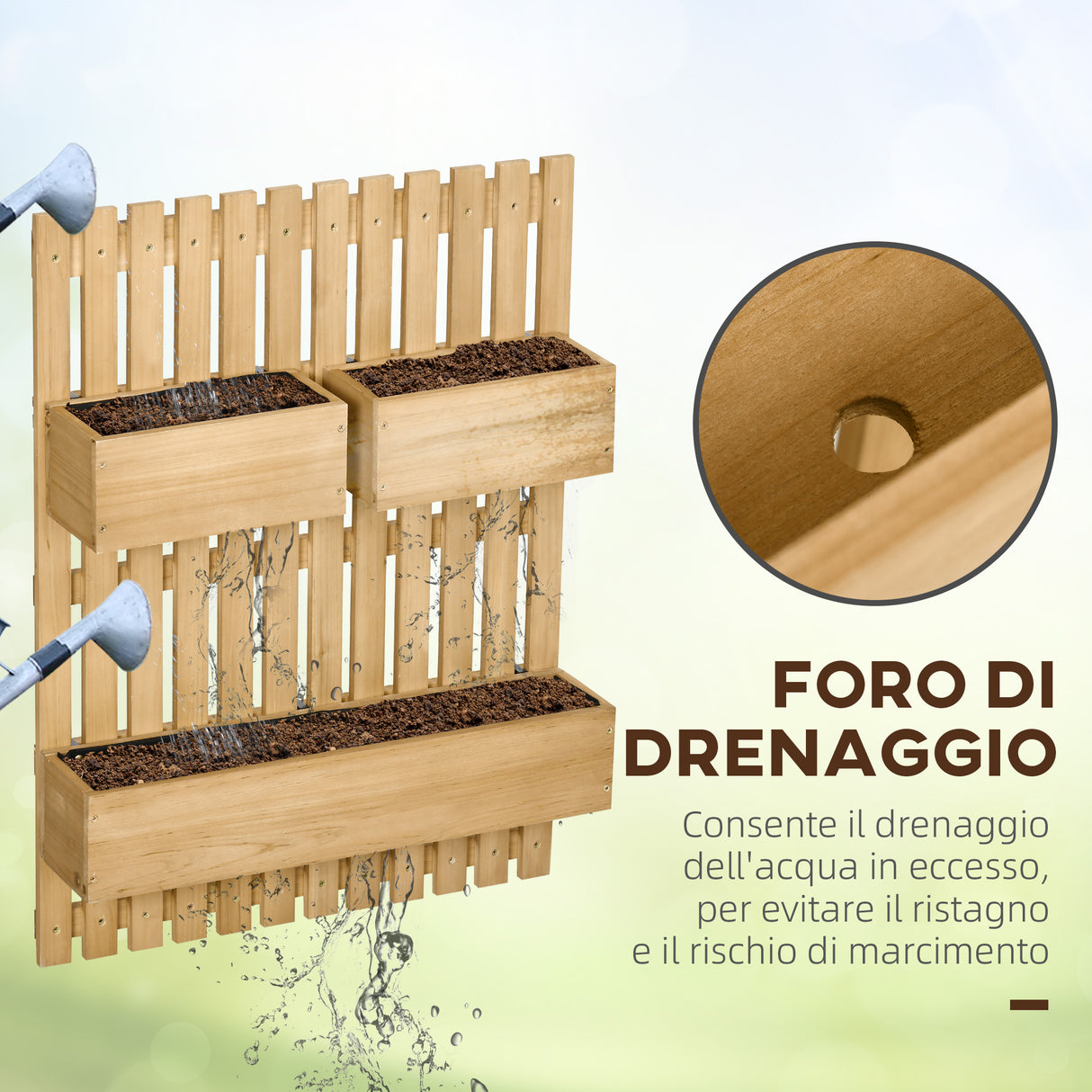 easycomfort easycomfort fioriera da esterno verticale in legno con 3 vasi rimovibili 60x16x80cm