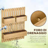 easycomfort easycomfort fioriera da esterno verticale in legno con 3 vasi rimovibili 60x16x80cm
