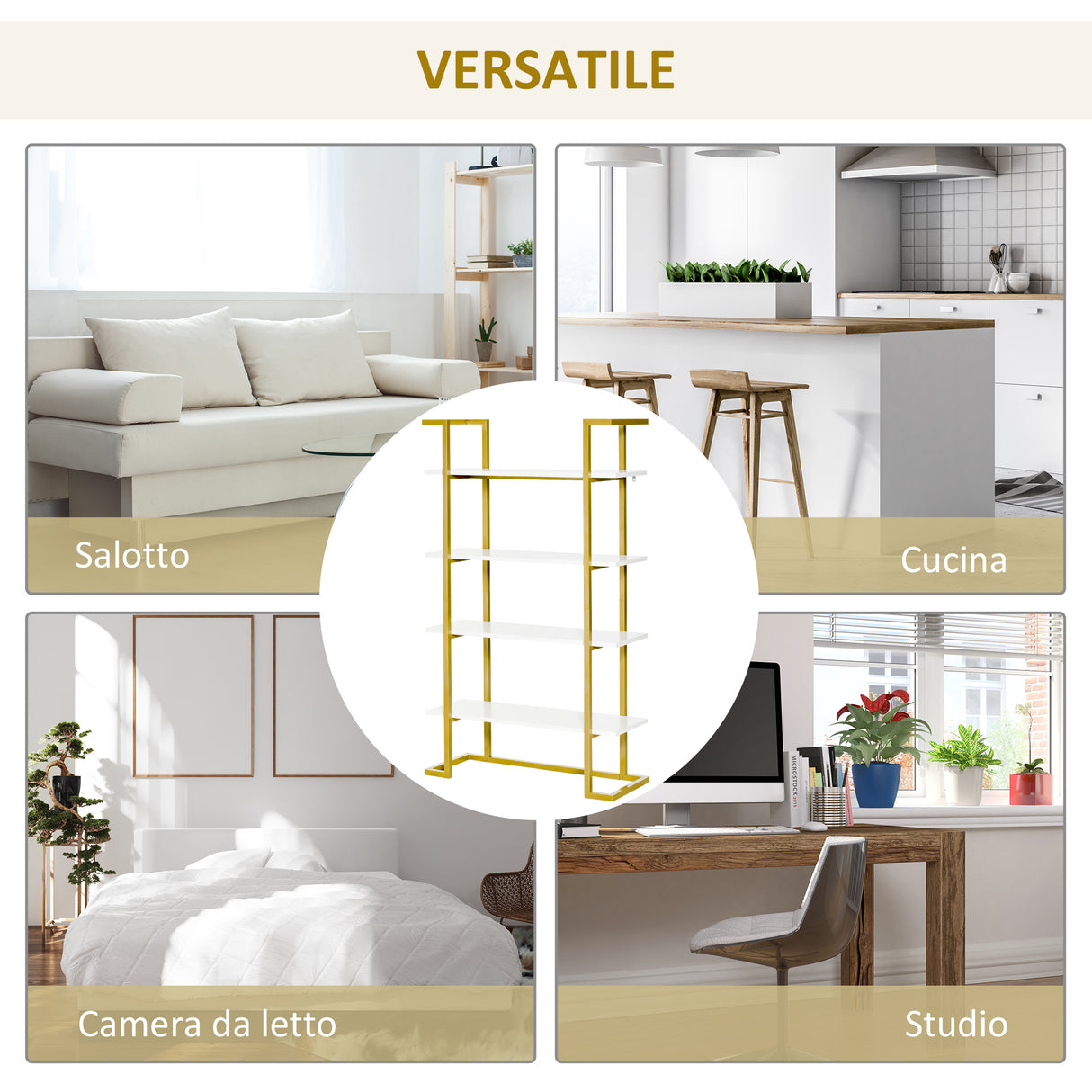 easycomfort easycomfort mobile libreria a 4 livelli rialzato e multiuso in mdf e acciaio 92x35x152cm