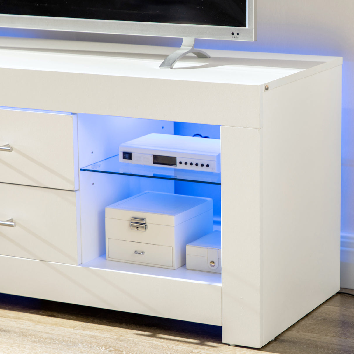 easycomfort easycomfort mobile porta tv da 55 con luci led a 12 colori e telecomando legno e vetro 120x40x50cm bianco