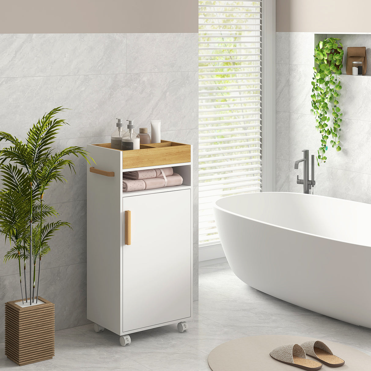 immagine-7-easycomfort-easycomfort-mobiletto-bagno-con-vassoio-rimovibile-ripiano-aperto-e-armadietto-chiuso-in-truciolato-40x30x88-cm-bianco