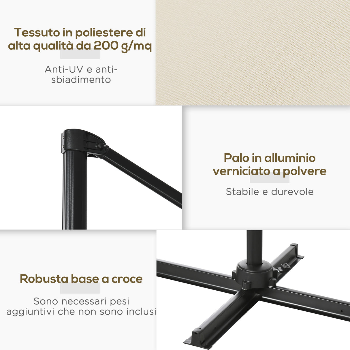 easycomfort easycomfort ombrellone da giardino con angolazione regolabile su 5 livelli e a 360 2 5x2 5 m color crema