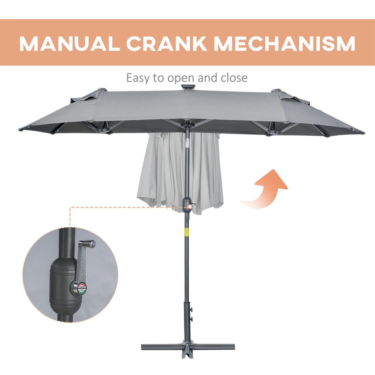 easycomfort easycomfort ombrellone doppio con base a crocee luci solari 295x150x219cm grigio