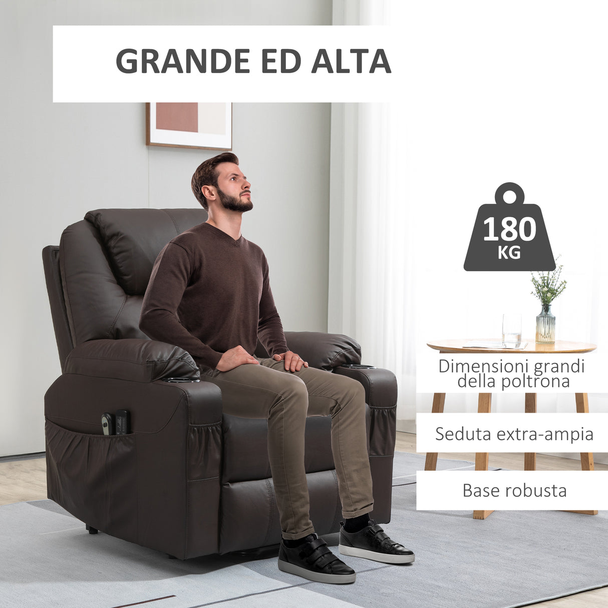 easycomfort easycomfort poltrona alzapersona reclinabile fino a 135 con portabicchieri telecomando e poggiapiedi 88x92x106 cm marrone