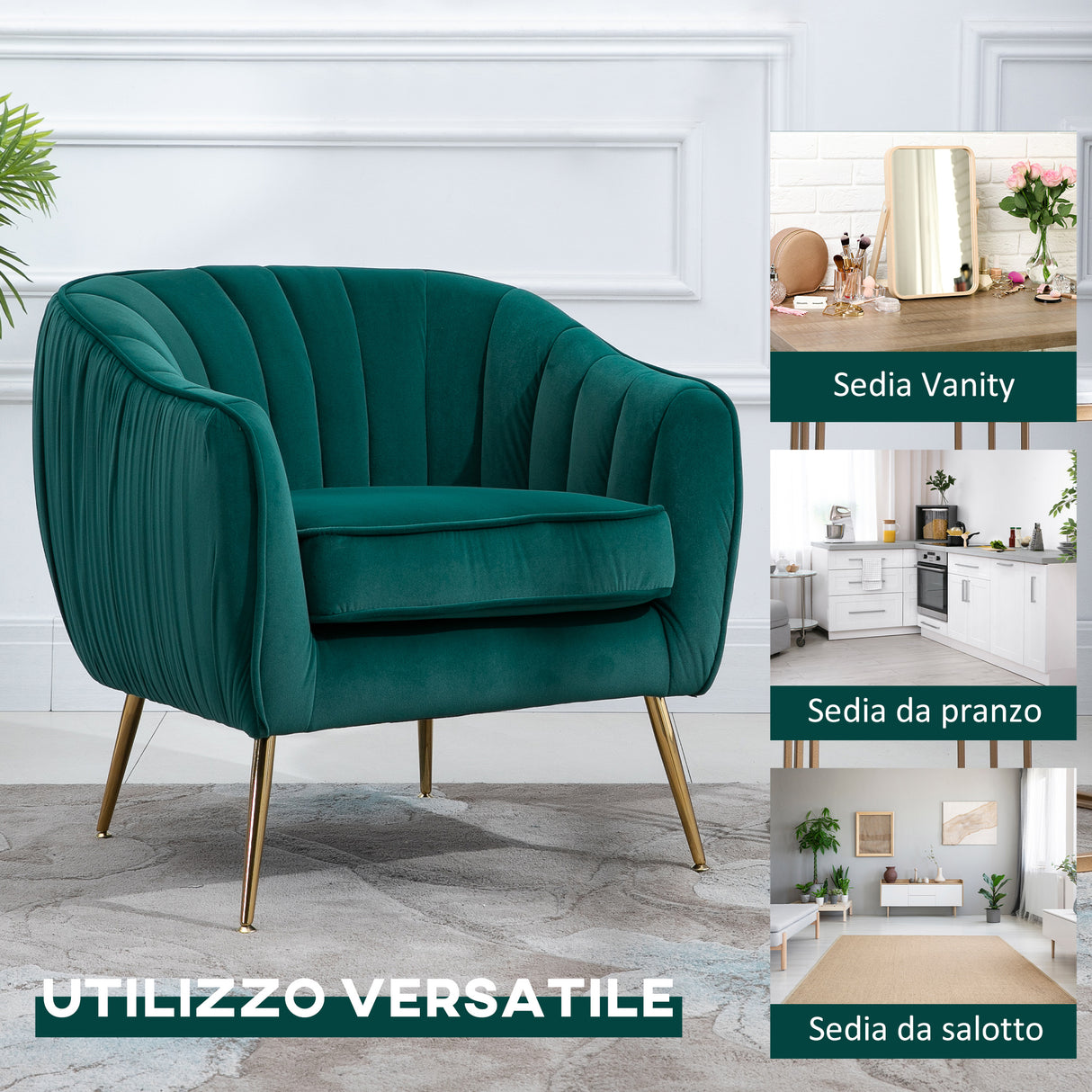 easycomfort easycomfort poltrona da salotto imbottita con braccioli e schienale design moderno gambe in metallo 71x72x73 cm verde ean 8055776915777
