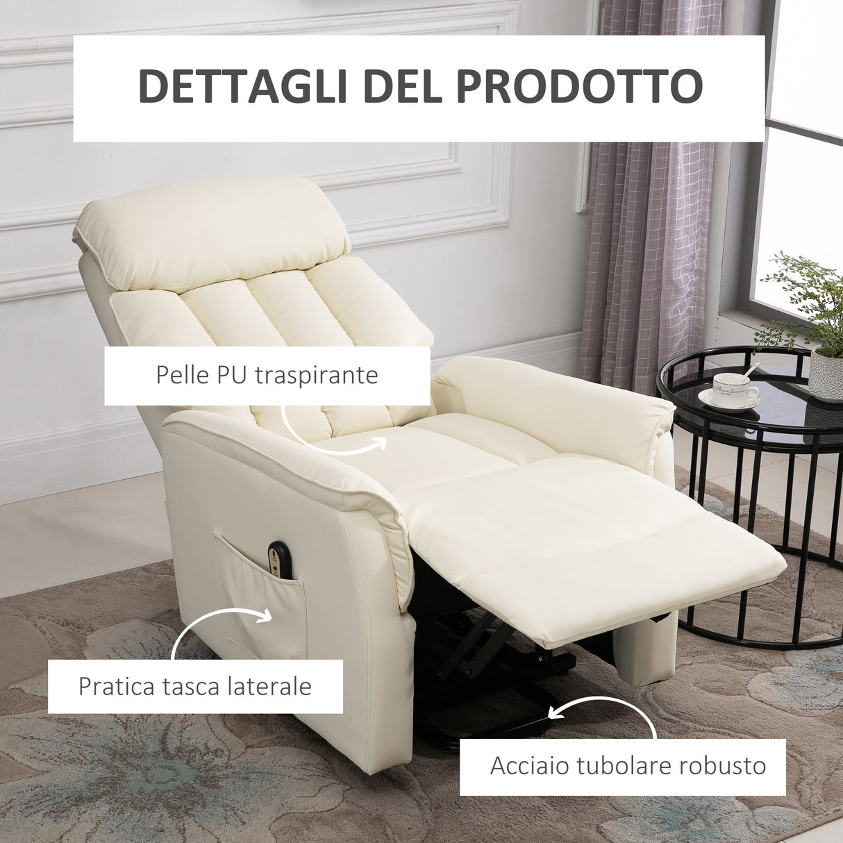 easycomfort easycomfort poltrona elettrica alzapersone reclinabile 145 poltrona relax elettrica in pelle pu con telecomando tasche laterali e poggiapiedi integrato crema ean 8055776913964