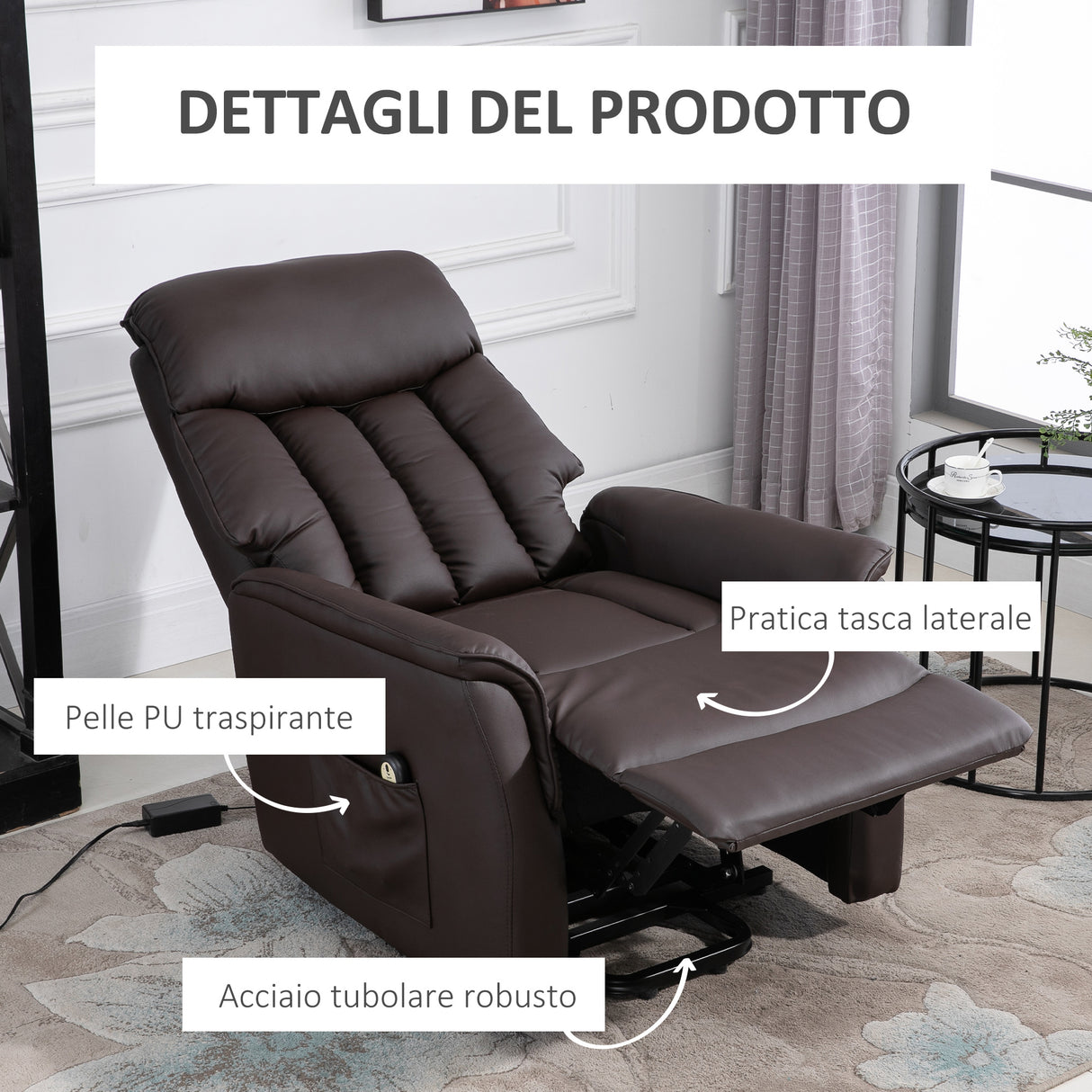 easycomfort easycomfort poltrona elettrica alzapersone reclinabile 145 poltrona relax elettrica in pelle pu con telecomando tasche laterali e poggiapiedi integrato marrone ean 8055776913919