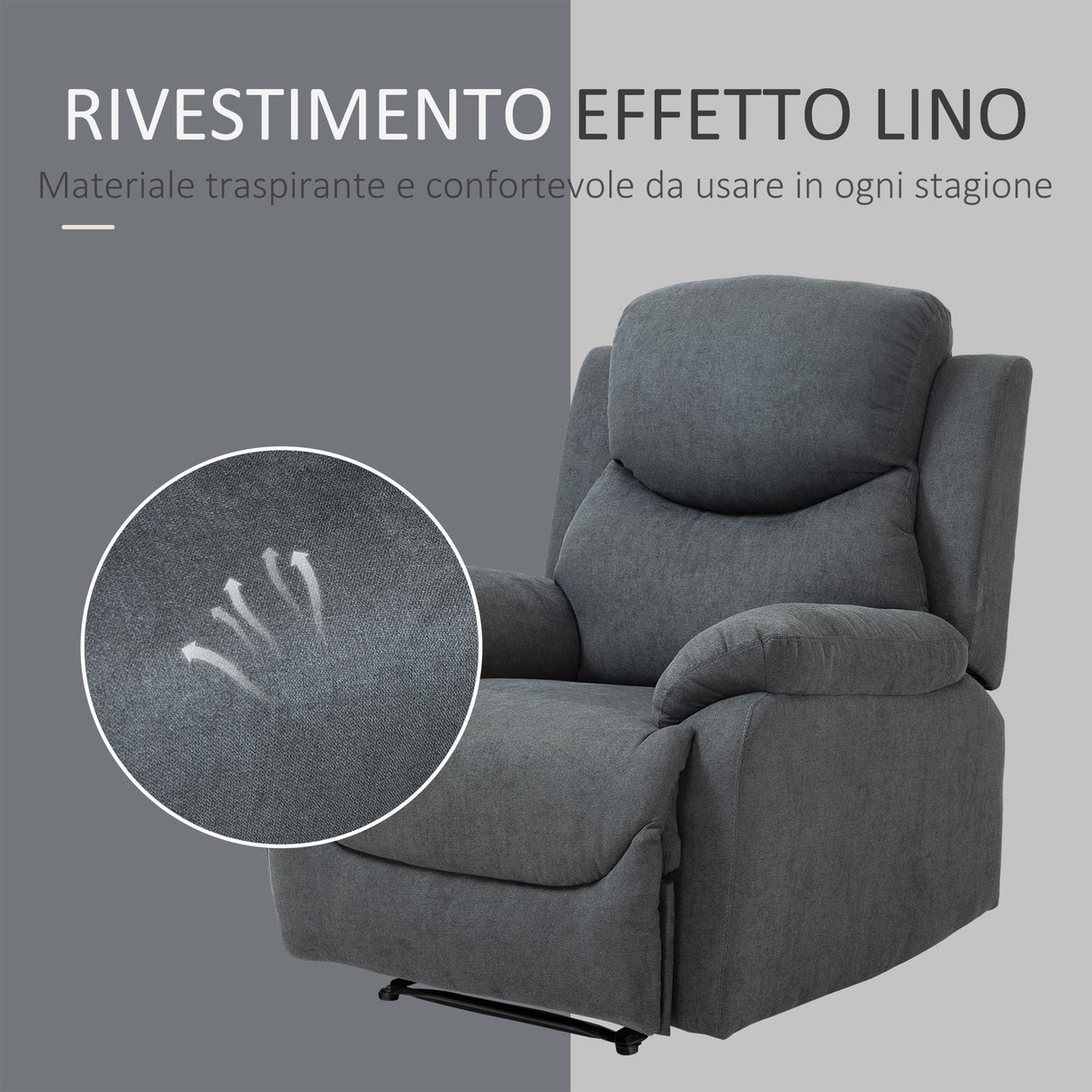 easycomfort easycomfort poltrona relax manuale ergonomica in tessuto poltrona reclinabile a 150 e poggiapiedi per casa e ufficio 93x88x102cm grigio scuro ean 8055776913636