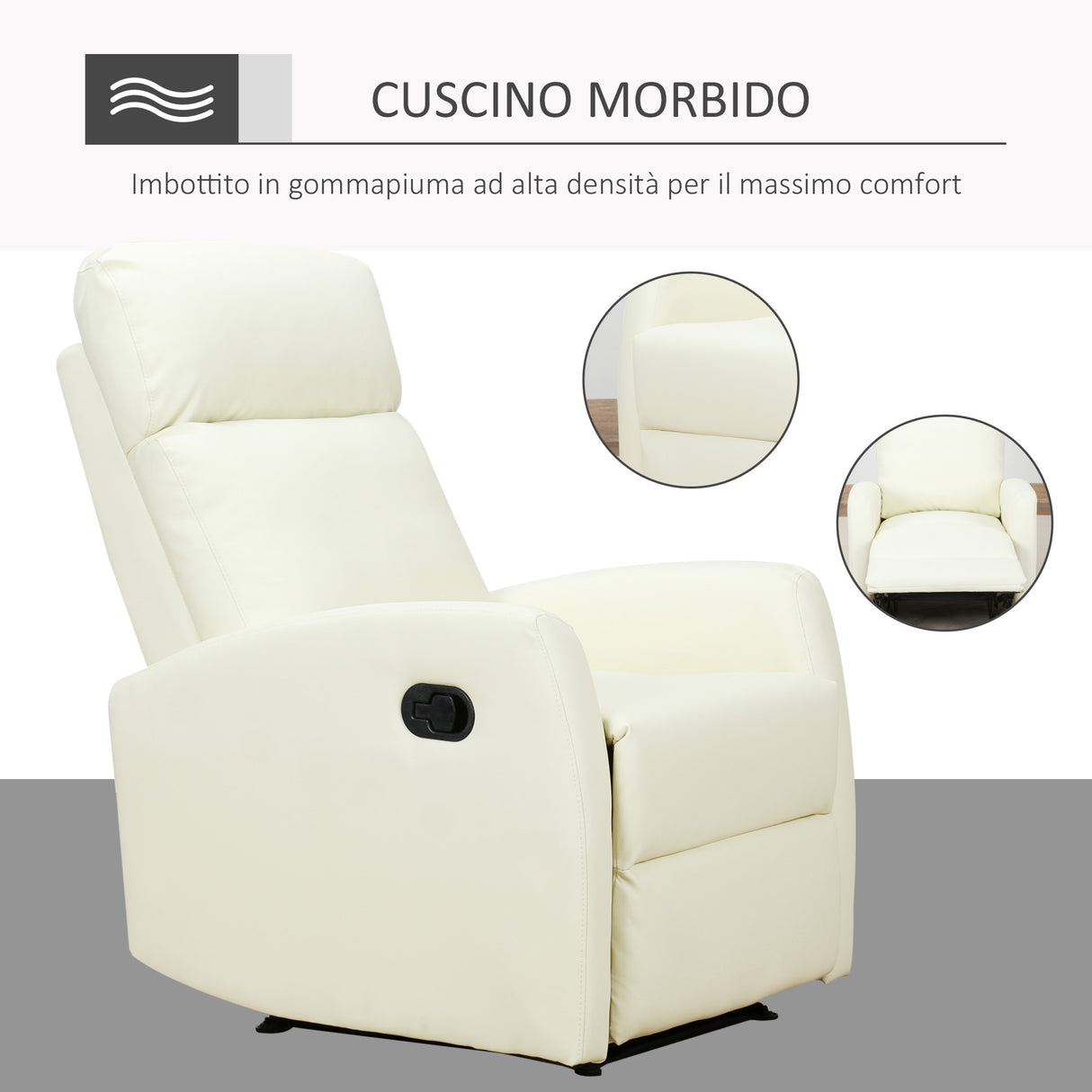 easycomfort easycomfort poltrona relax reclinabile 165 con poggiapiedi regolabile ergonomica in pelle pu 65 92 100cm crema ean 8055776911489